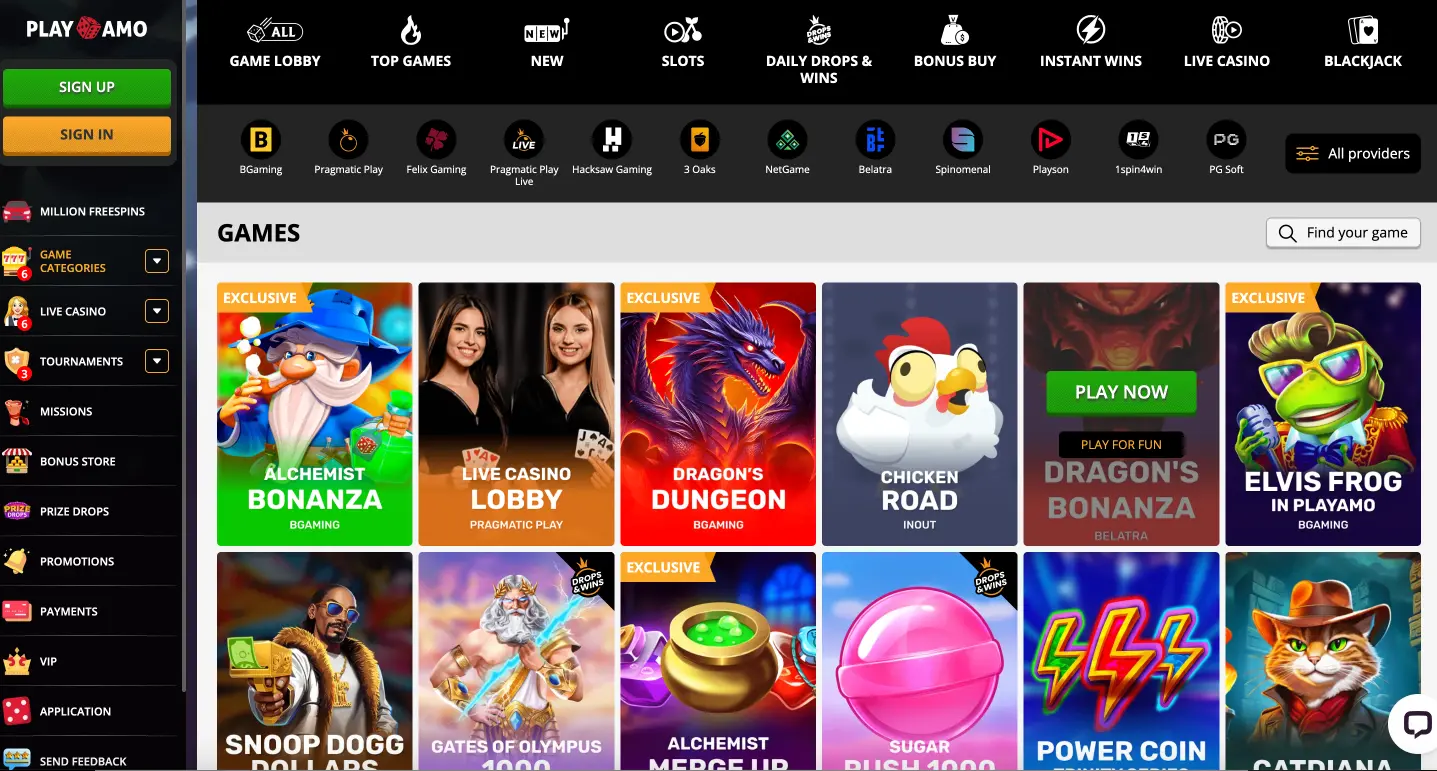 playamo casino games